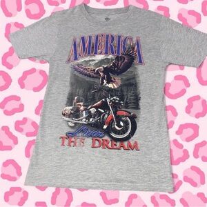 Gray Tee with Motorcycle and Eagle Graphic